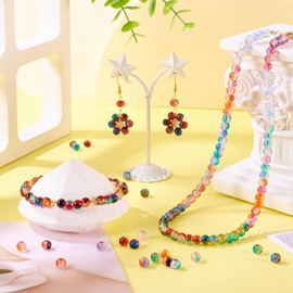 Beadthoven 720Pcs 6mm Crackle Glass Beads for Jewelry Making Two Tone Crystal Glass Round Beads Colorful Small Round Loose Spacers for Bracelets Necklace Earrings DIY Jewelry Crafts Supplies