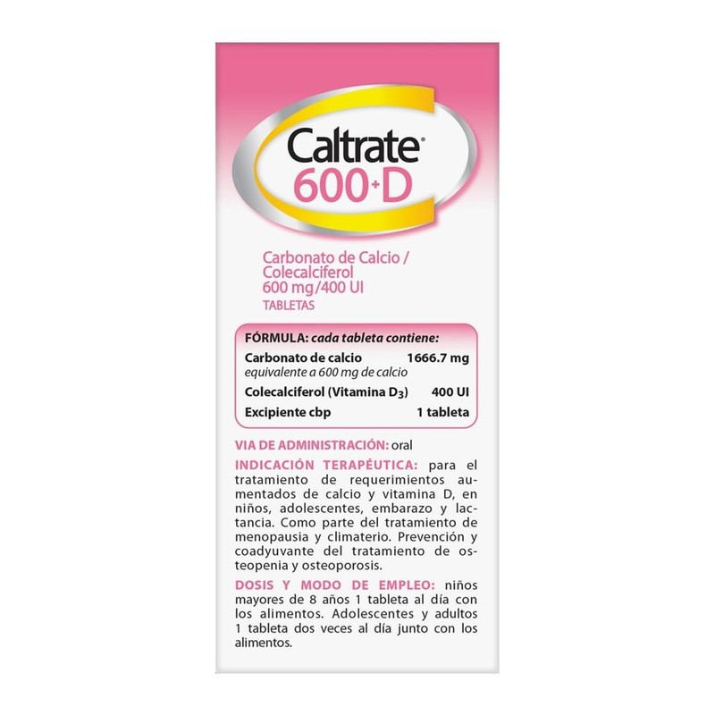 Caltrate Suplemento de Calcio 600 +D 600mg / 400 UI