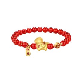 QRH Chinese New Year of The Horse Natural Stone Bracelets Red Horse Stone Beaded Stretch Bracelet Zodiac Horses Good Luck Amulet Blessing New Year Bracelet Gift