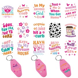 UV DTF Cup Wrap Transfer - 8 Sheets Funny UV DTF Stickers for Motel Keychain Disco Ball Butterfly Flowers Waterproof Rub On Transfers Decals for Hotel Keychain Crafts Decor Acrylic Packaging Card