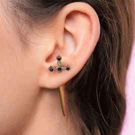 CHASELOV Gothic Earrings For Women, Sword Earrings, Goth Dagger Screw Back Earrings, Cool Mens Earrings, Fake Gauge Illusion Jewelry, Stainless Steel 18g Ear Jacket Earrings (Rainbow)