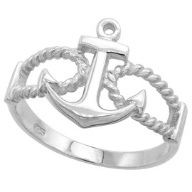 Sterling Silver Anchor Ring for Women 9/16 inch (14 mm) long High Polish Finish size 7