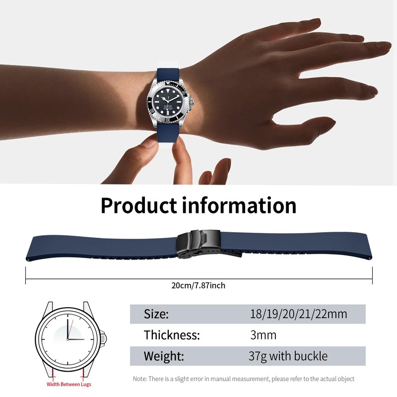 ULLCHRO Fluororubber Watch Strap - Fast Release Cut-to-Size 18mm 19mm