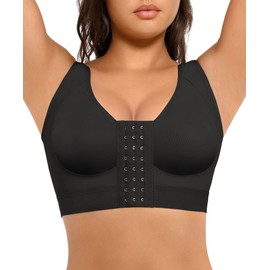 FeelinGirl Compression Bra Post Surgery Mastectomy Front Closure Surgical Bra Breast Augmentation Post Op Bra Black