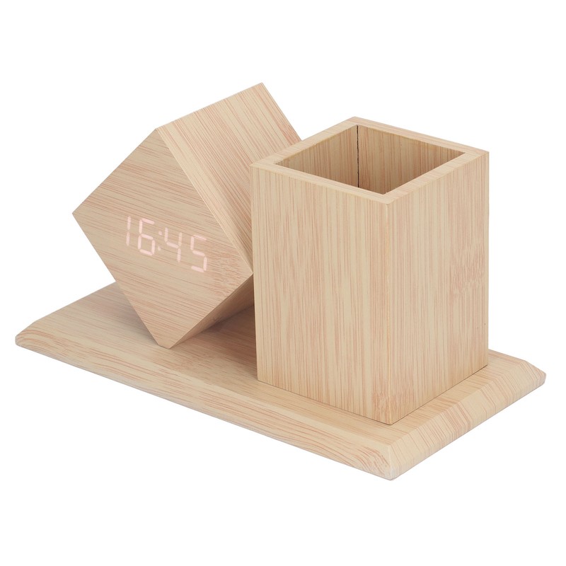 Pen Holder Clock Voice Control HD LED Display USB Battery