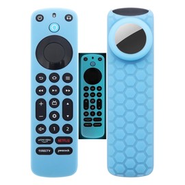 TV Remote Pro Cover for Airtag Remotes Controller Finder Case Glow in The Dark, for Firetv Alexa Voice Remote Pro 2022 and Tile Sticker,for Smart TVs Streaming Media Players Skin(Glow Blue)