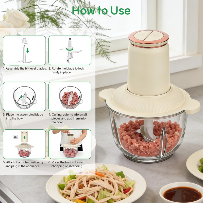 Electric Chicken Shredder,300W Food Processor Meat Grinder with 8 Cup