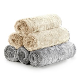 Fantasticlean Microfiber Car Detailing Towels, Car Drying Towel with Edge, Plush, Coral Fleece, 700GSM, 16" x 16", 6 Pack, Scratch-Free, Ultra Absorbent, Car RV Boat Home Cleaning (Grey and Camel)