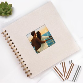 MEMOTOR Beige Linen Scrapbook with Photo Window, 10x10 Inch Hardcover Album, 40 White Pages + Corner Stickers, DIY Memory Book for Wedding, Baby, Travel