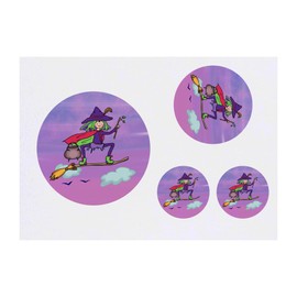 4 x 'Witch Riding Broomstick' Temporary Tattoos - Water Resistant, Skin-Safe, Non-Toxic Transfers, Mixed Sizes (TO00081970)