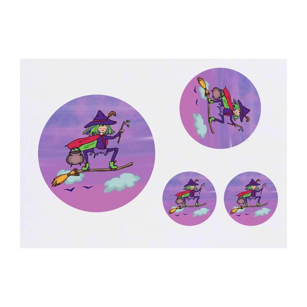 4 x 'Witch Riding Broomstick' Temporary Tattoos - Water Resistant,