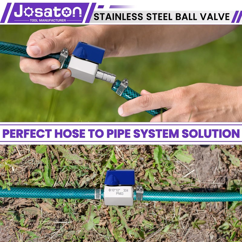 Josaton 3/8” Hose ID Barb Ball Valve 304 Stainless Steel