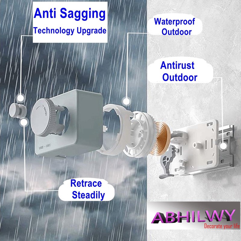ABHILWY Retractable Clothesline Clothes Line Retracting Outdoor Indoor,Anti Sagging Waterproof