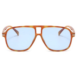 QVKUUT Retro Rectangular Sunglasses for Men and Women Rectangle Retro Glasses with Double Bridge, Leopard/Blue
