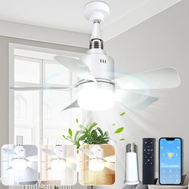 Gencokok Socket Fan Light with Remote, 17.7 in Ceiling Fans with Lights, 4 Speed Socket Ceiling Fan with Light, 3000-6500K Light Bulb Fan for Bedroom, Screw in Ceiling Fan for E26/27 Base