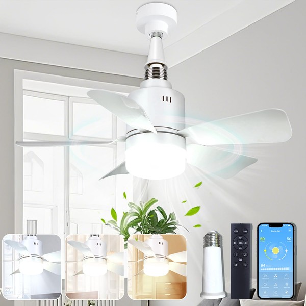Gencokok Socket Fan Light with Remote, 17.7 in Ceiling Fans