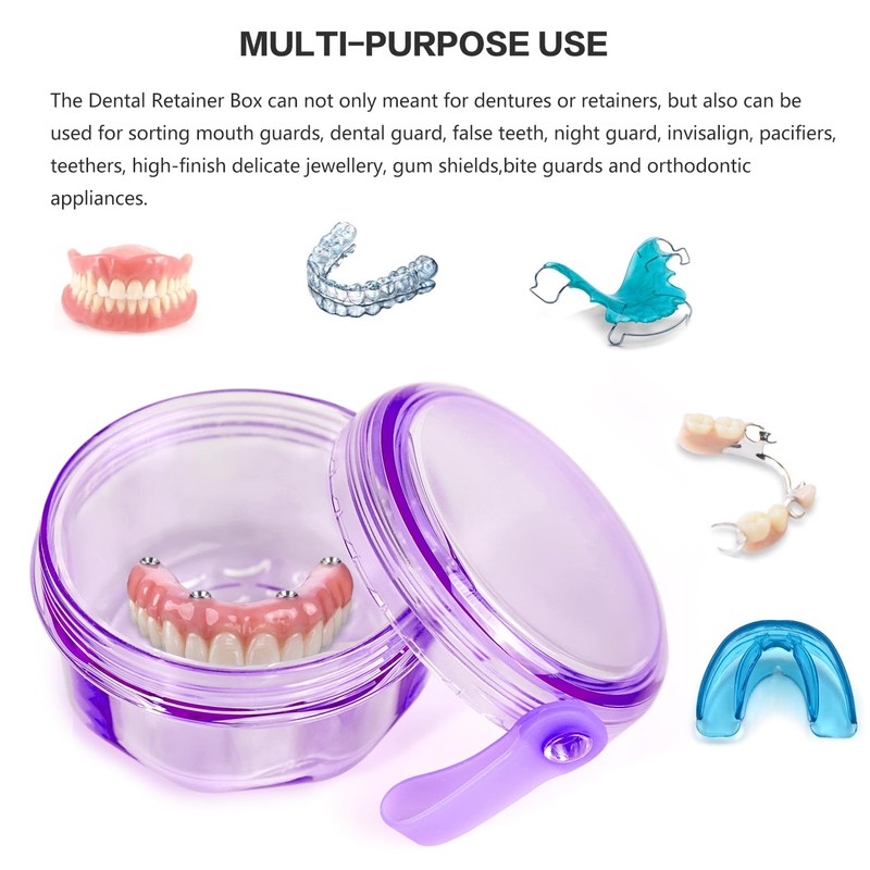 Leak Proof Purple Denture Cups for Soaking Dentures, Partial Denture