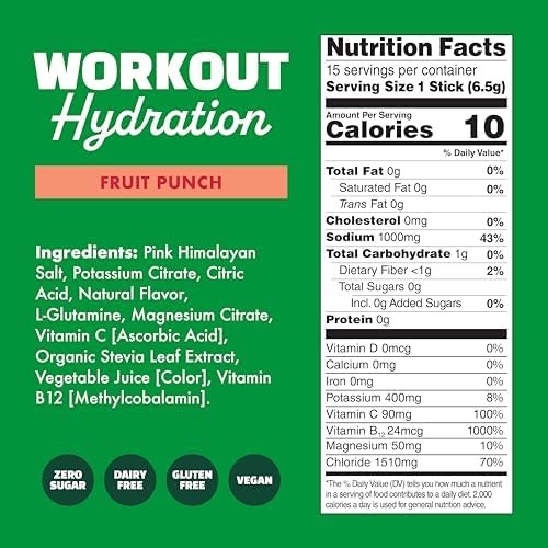 Waterboy- Hidratación de entrenamiento  Paquetes de Polvo de Electrolitos Sin Azúcar de 2,960mg  LGlutamina  Vitaminas  No Su