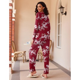 Ekouaer 2 Pack Women's Pajama Set Soft Long Sleeve Sleepwear Loungewear Pjs Sets with Pockets,Large