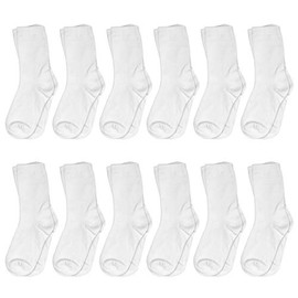 Falari 12-Pack Boy Toddler Kids Cotton Crew Socks 4-6 White