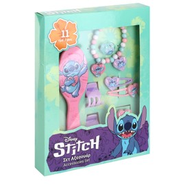 TDL 11pc Lilo and Stitch Beauty Set Girls Jewellery & Hair Accessories Kit Pink Gift Set Dress Up Hairbrush Bracelets Scrunchies Charms