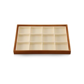 Dansmiy Wooden Stackable Jewelry Display Tray, 12 Grid Bracelet Storage Tray, Bangle Watch Jewelry Accessories Holder Plate, Drawer Insert Counter Makeup Table Top Organizer Tray (Beige, 12 Grid Tray)