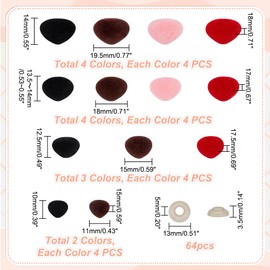 PH PandaHall 52pcs Animal Safety Noses, Plastic Triangle Noses Flocking Nose with Washers Crochet Noses for Teddy Bear Animal Puppet Crafts DIY Sewing Crafting Accessories