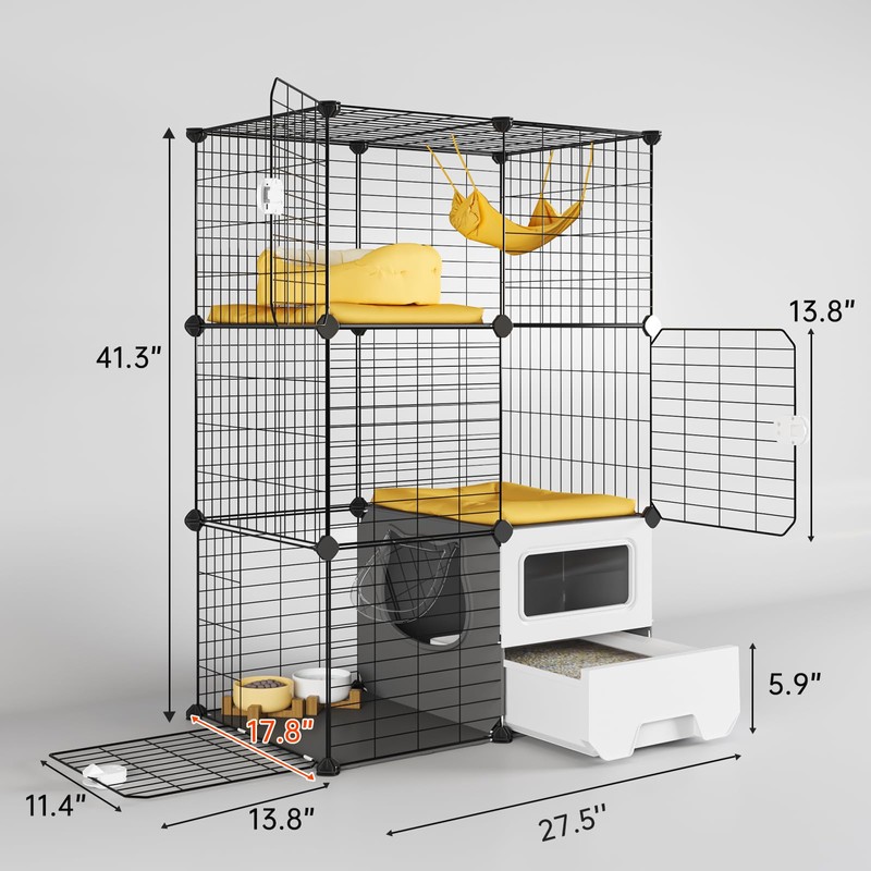 Oneluck Cat Cage Indoor with Litter Box 3-Tier DIY Cat