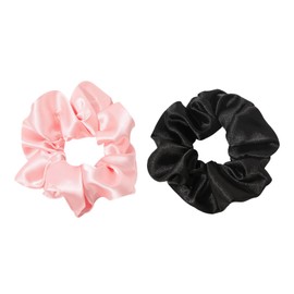 CVNRCLP Silk Scrunchies for Frizz Prevention, 100% Mulberry Silk Hair Scrunchies for Prevention of Breakage, Elastic Polytail Tail Supports, Black+Pink