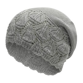 ZLYC Crochet Slouchy Beanie for Women Soft Lightweight Skull Cap Cutout Stretch Knit Hat, Solid Light Gray, One Size
