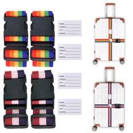 4Pcs Luggage Strap Adjustable Heavy Duty Suitcase Travel Belts for Connecting Your Luggage Non Slip Travel Luggage Straps with Cryptographic and Suitcase Tags (4 PCS Without Password 4.2M Model 2)