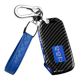 HIBEYO 7 Button Key Fob Cover for Kia EV6 K5 Seltos Carnival Seven-Key Dl3 Mq4 Accessories with Keychain Key Case Cover, Carbon Fiber Blue, Carbon Fiber blue