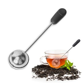 Wzenclave Long Handled Rotating Tea Ball Filter Stainless Steel Tea Brewer Reusable Loose Tea Brewer (1Pc Black)