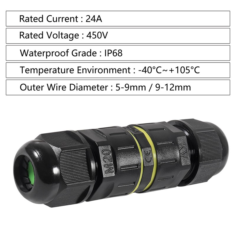 8PCS 3 Pole Wire Connector Waterproof IP68 Outdoor Electrical Junction