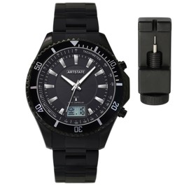 [ARTSTATE AS3294A ] 腕時計 メンズ 電波時計, IPブラックメッキ, 日付と曜日の表示,10気圧防水機能,長いバッテリー寿命