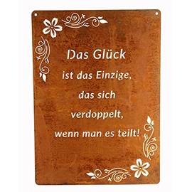 Sign Saying Board Rusty Garden Sign Patina Rust for Hanging Garden Decoration 29 x 21 cm "Es ist keine Villa (Das Glück")