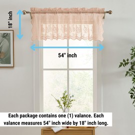 HLC.ME Jolene Floral Rod Pocket Lace Semi Sheer Voile Short Valance for Small Windows & Bathroom - 54 x 18 Inch Length (Blush Pink Valance)