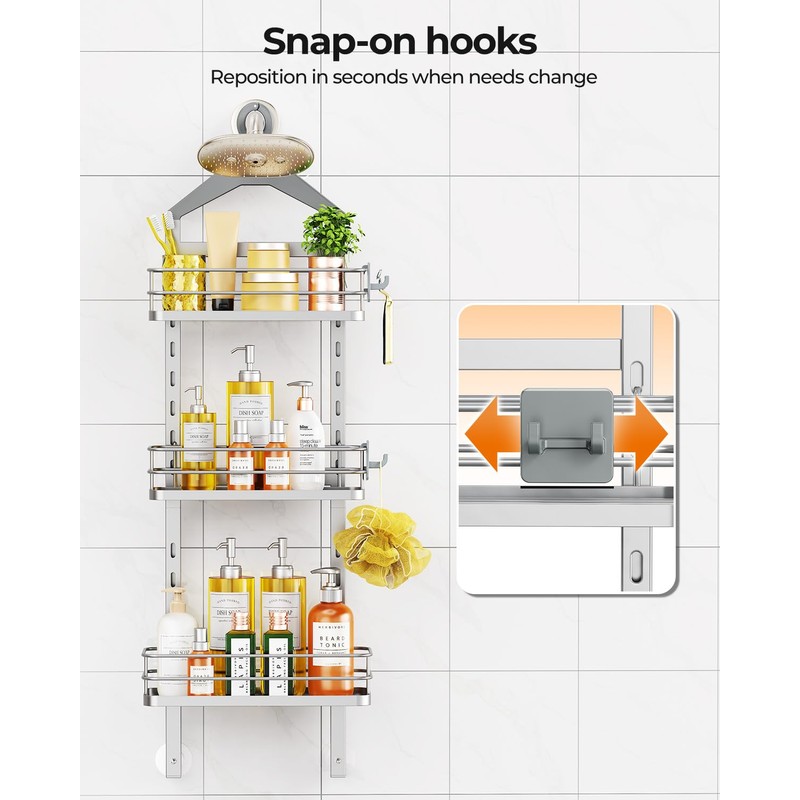 ODesign 3 Tier Height-Adjustable Shower Caddy Hanging Anti-Swing-Over The Shower