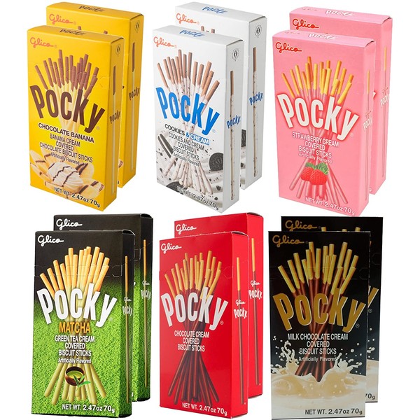 Pocky Biscuit Stick 6 Flavor Variety Pack (Pack of 12)