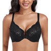 DotVol Women's Plus Size Front Closure Flower Lace T-Back Underwire