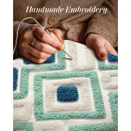 Kokaaee Lumbar Pillow Covers 12x20 - Tufted Decorative Throw Pillow Cover with Zipper for Couch Sofa Bed Living Room Aesthetic Tassels Textured Striped Farmhouse Oblong Pillowcases, Green Blue Rhomb