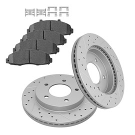 Fraxle Front Drilled & Slotted Disc Brake Rotors and Ceramic Brake Pads kit for Ford F-150 1997 1998 1999