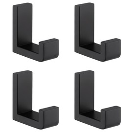 Angle Simple Bathroom Towel Hooks, SUS 304 Stainless Steel Robe Coat Holder Hanger Wall Mounted, Matte Black, 4 Pack