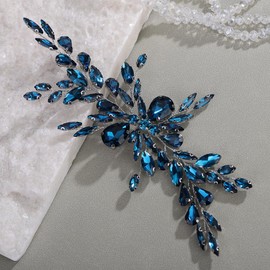 Rumtock Blue Crystal Side Headpiece Updo Hair Piece for Wedding Brides Bridesmaid Vintage Hair Jewelry (Lake)