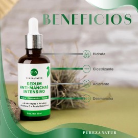 Pureza Natur Serum Aclarante De Paño Manchas Facial y Ácido Hialurónico suero reductor de hiperpigmentación y mancha obscura facial Todo tipo de piel 50ml