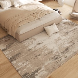 OIGAE Modern Abstract Area Rug 8x10 - Soft Durable Low-Pile Machine Washable Rug with Non-Slip Backing, Stain Resistant for Living Room, Bedroom, Dining Room, and High-Traffic Areas, Light Brown