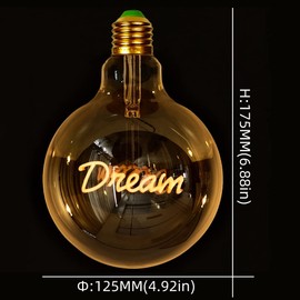 TIANFAN Giant Edison Bulb Alphabet Led Filament Lamp Bulb 4W Dimmable Medium Base 110/130V Vintage Decorative Light Bulb (Dream Drop)