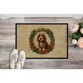 Caroline's Treasures DAC2405MAT Petit Basset Griffon Vendeen Christmas Flowers Doormat Front Door Mat Indoor Outdoor Rugs for Entryway, Non Slip Washable Low Pile, 18H X 27W