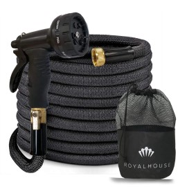 ROYALHOUSE (50 FT) Black Expandable Garden HoseWater Hose with 8-Function Nozzle