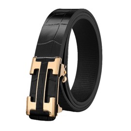 GOTOANT Men's Belt Leather Click Groove Belt Crocodile Designer Dress Casual H Word Black 110